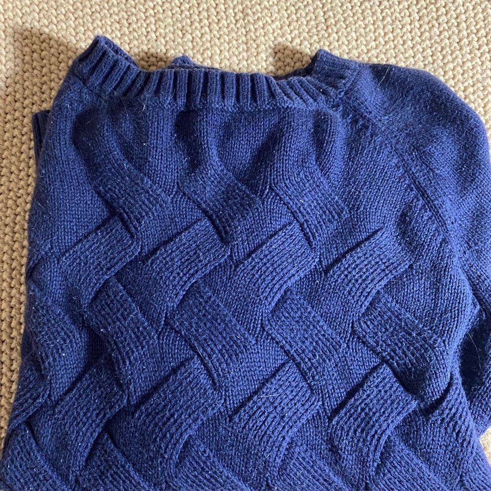 textured dark blue sweater